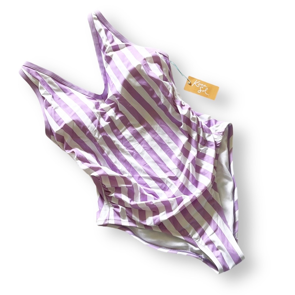 Kona Sol Purple Stripe One‑Piece Swimsuit 16W XXL - NWT - Picture 7 of 10